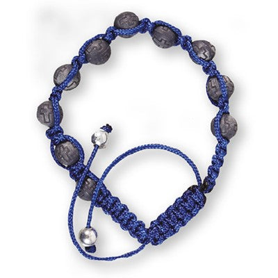 Macrame Rosary Bracelet, Grey Resin Beads With Cross Design On Each Bead
