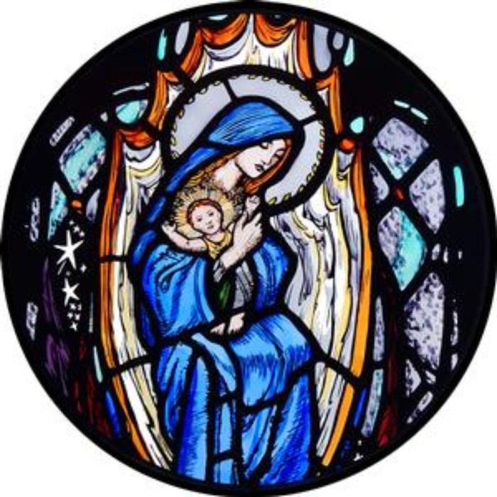 Church Stained Glass, Madonna and Child, St Lawrence Ludlow, Stained Glass Window Transfer 13.5cm Diameter