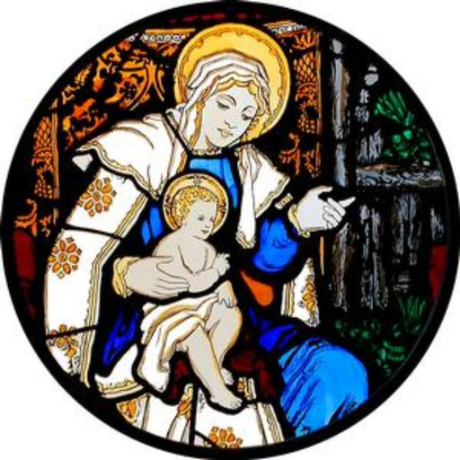 Cathedral Stained Glass, Madonna & Child, Washington Cathedral USA, Stained Glass Window Transfer 13.5cm Diameter
