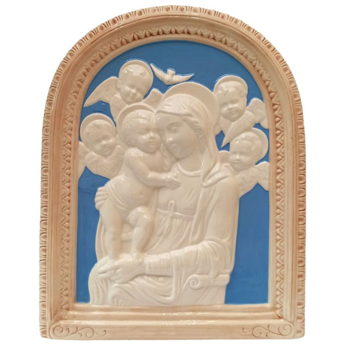 Madonna and Child with Angelic Host Della Robbia Ceramic Plaque 38cm / 15 Inches High