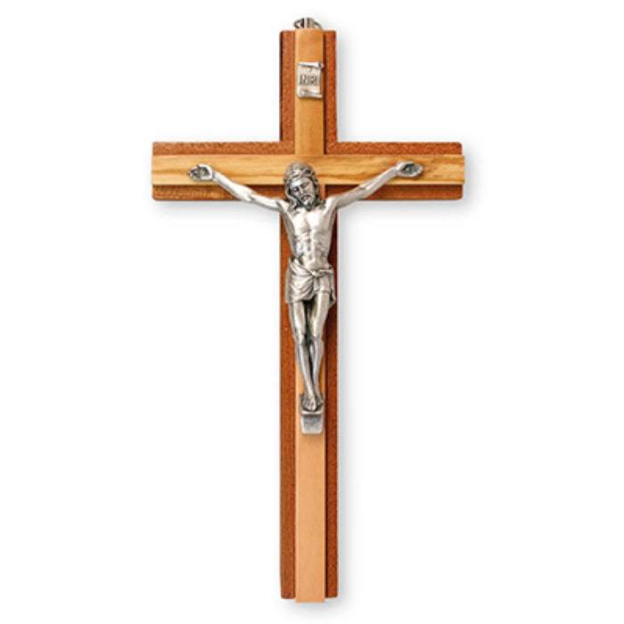Mahogany Wood Crucifix With Metal Figure 8 Inches High