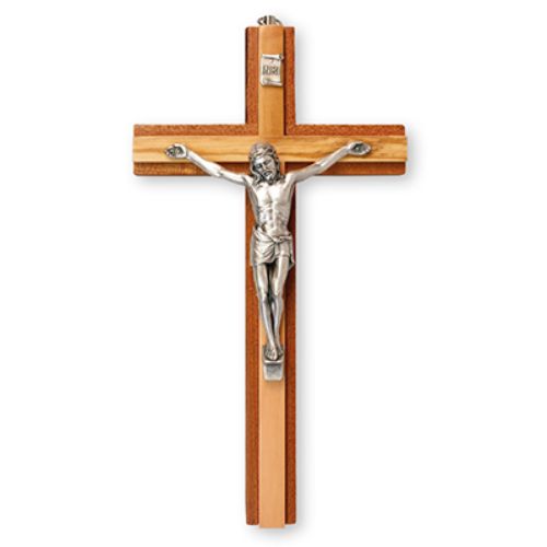 Mahogany Wood Crucifix With Metal Figure 6 Inches High