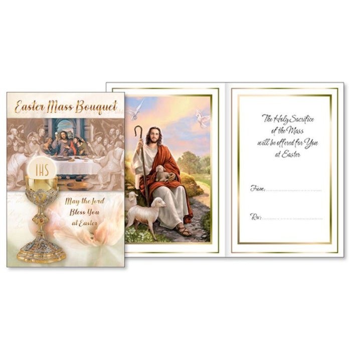 May The Lord Bless You at Easter, Easter Mass Bouquet Parchment Greetings Card Gold Foil Embossed