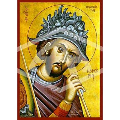 Mercurius The Great Martyr, Mounted Icon Print Size: 10cm x 14cm