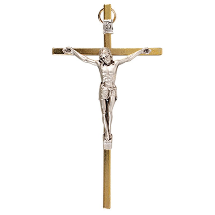Metal Crucifix, Gold With Silver Metal Figure, 11cm / 4.25 Inches High