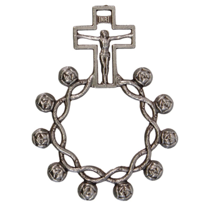 Crucifix, Metal Rosary Ring, Rose Bead Design