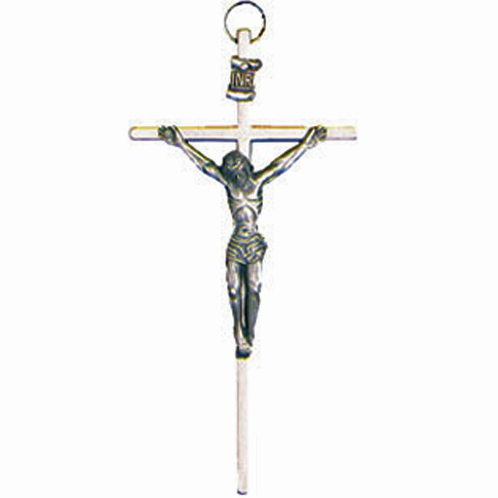 Metal Crucifix, Silver With Silver Metal Figure 4.25 Inches High