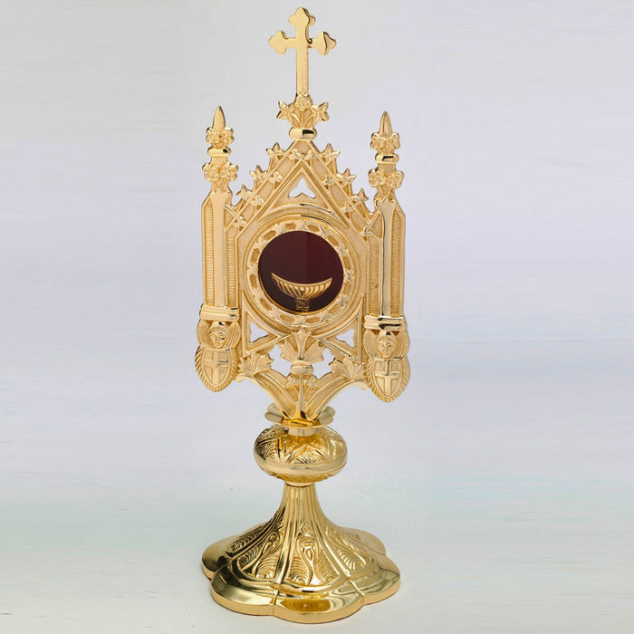 Monstrance Gold Plated Brass, Gothic Design 46cm / 18 Inches High