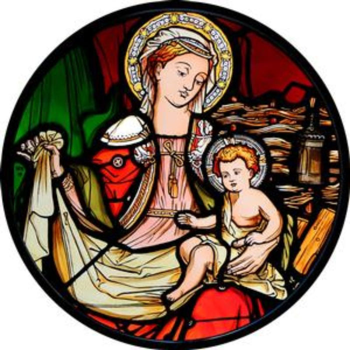Nativity Window Mother & Child, St Giles' Cathedral Edinburgh, Stained Glass Window Transfer 13.5cm Diameter