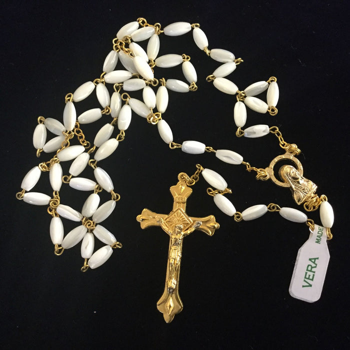 Mother of Pearl Rosary, Gold Plated Crucifix & Junction Bead Size 3mm x 5mm