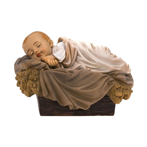 Christmas Crib Figure, Baby Jesus In The Manger, Crib Length 7.5 - 3 and a bit Inches Quality Resin Cast Movable Bambino
