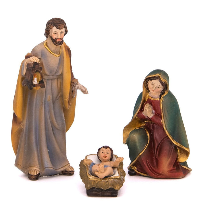 Nativity Crib Set, 11 Hand Painted Crib Figures Muted Colours 11.5cm / 4.5 Inches High and 38cm / 15 Inch Wide Stable With LED Lights