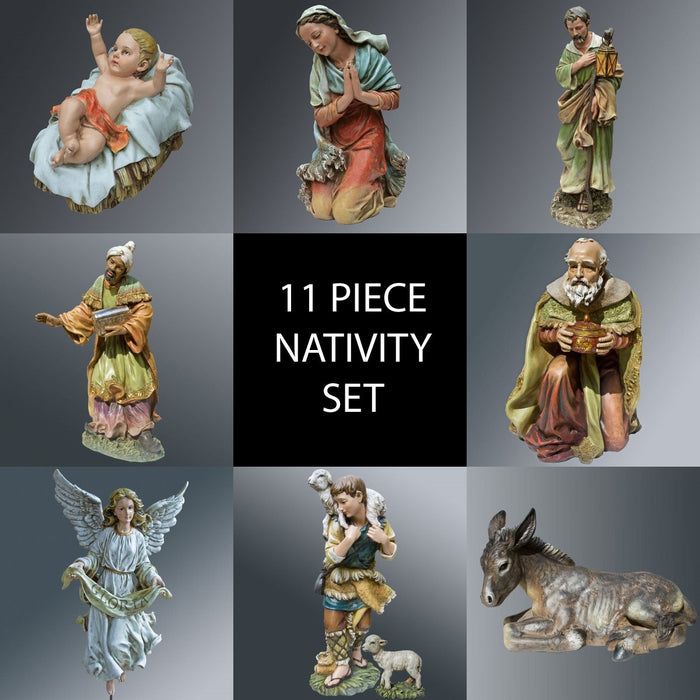 Christmas Crib Figures, Nativity Crib Figures 71cm - 28 Inches High, Set of 13 Beautifully Hand Painted Stone Resin Mix Figures Suitable for Outdoor Use