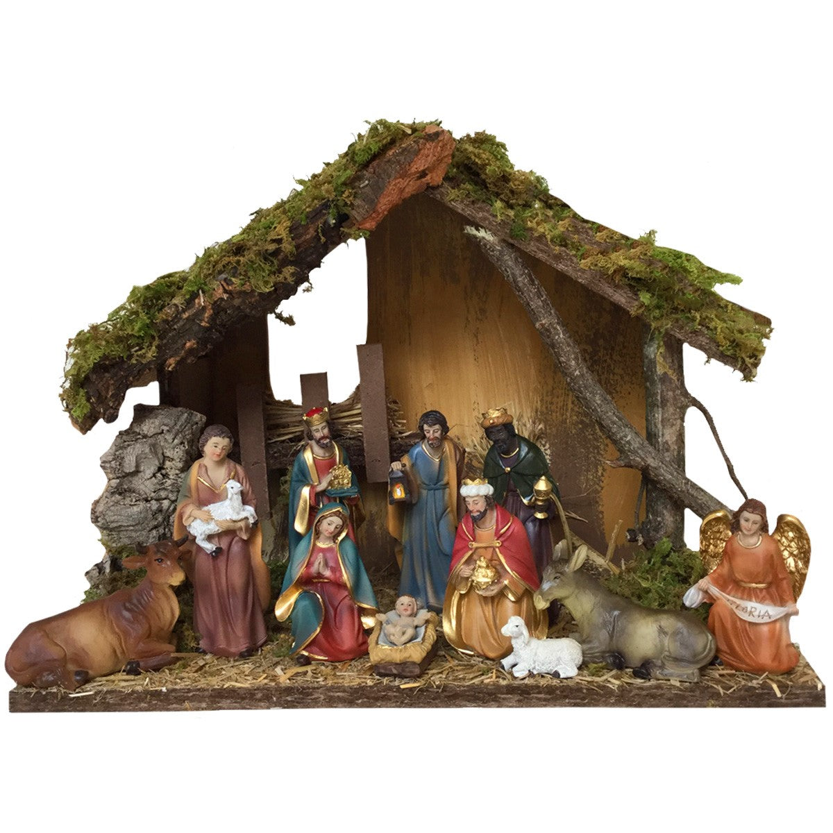 Nativity Crib Set, 11 Hand Painted Crib Figures Muted Colours 11.5cm ...