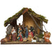 Christmas Crib Set, Nativity Crib Set, 11 Hand Painted Crib Figures Muted Colours 11.5cm - 4.5 Inches High and 32cm - 12.5 Inches Wide Stable With LED Lights