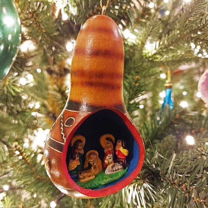 Nativity Scene, Handmade Ceramic Figures In A Gourd Shell 8cm / 3 Inches High