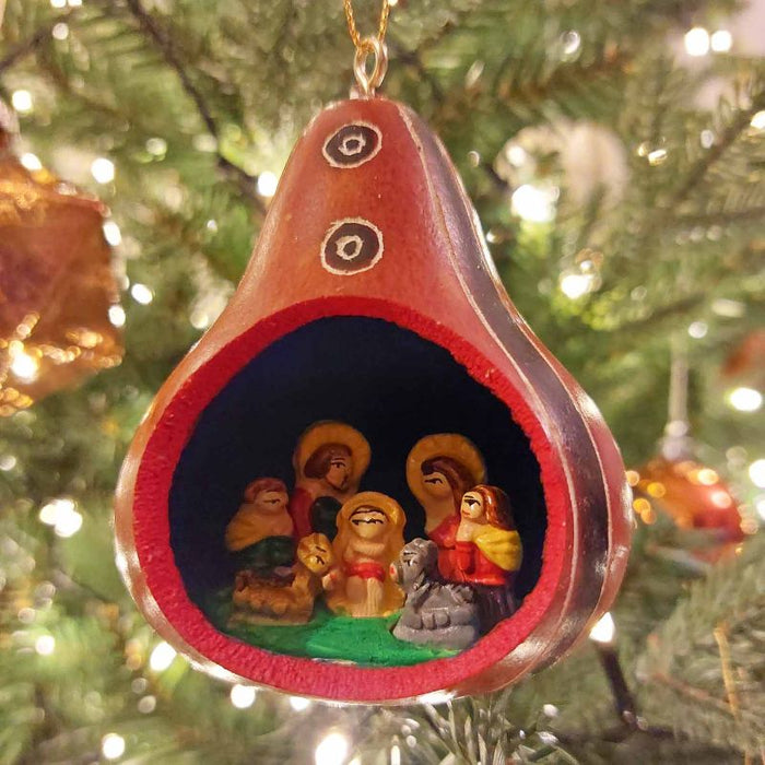 Nativity Scene, Handmade Ceramic Figures In A Gourd Shell 8cm / 3 Inches High