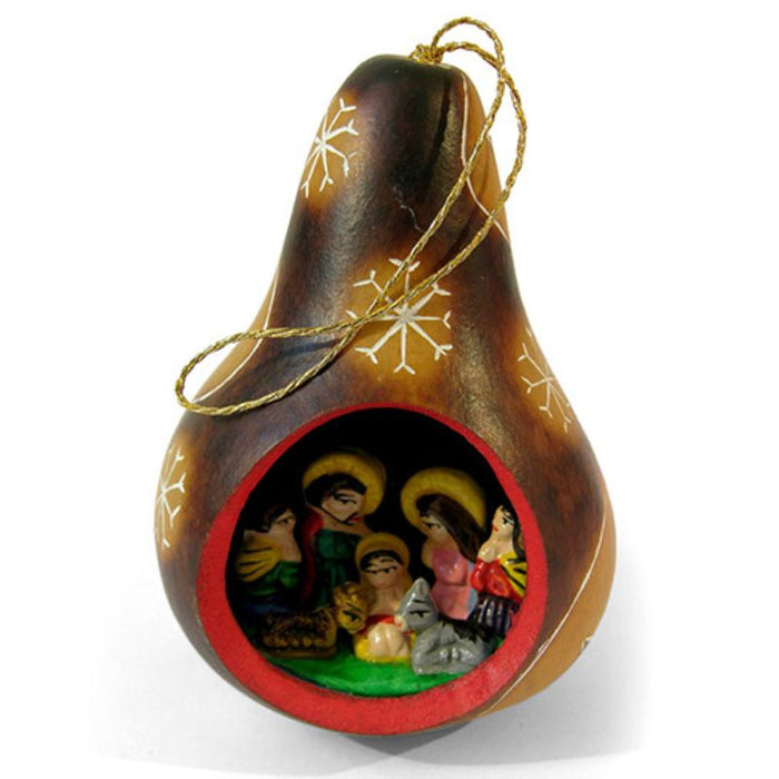 Nativity Scene, Handmade Ceramic Figures In A Gourd Shell 8cm / 3 Inches High