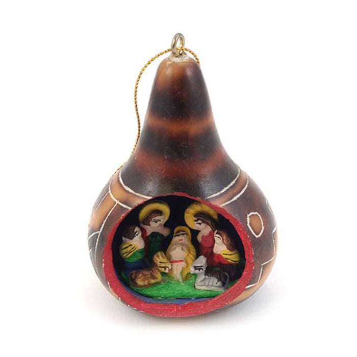 Nativity Scene, Handmade Ceramic Figures In A Gourd Shell 8cm / 3 Inches High