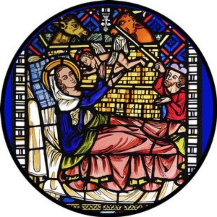 Cathedral Stained Glass, Nativity, Freiburg Cathedral Germany, Stained Glass Window Transfer 13.5cm Diameter