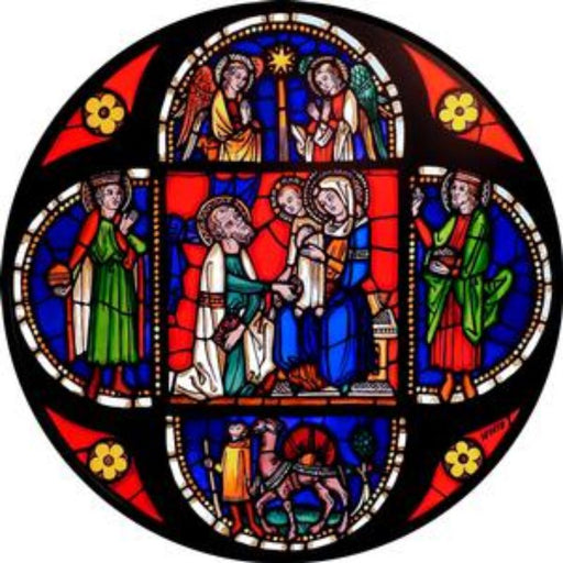 Cathedral Stained Glass, Nativity Scene with The Magi, Freiburg Cathedral Germany, Stained Glass Window Transfer 13.5cm Diameter