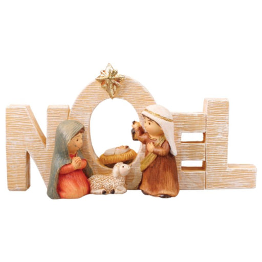 Childrens Noel Holy Family Nativity Crib, 6.5cm High Hand Painted Cast Resin