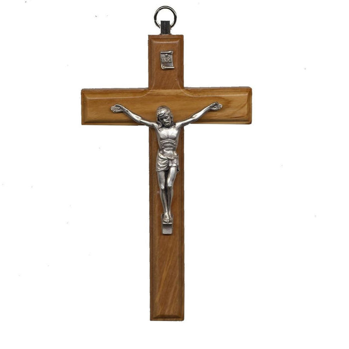 Olive Wood Crucifix With Metal Figure, 4.75 Inches High
