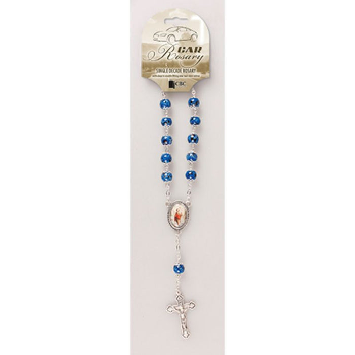 One Decade Car Rosary, Blue Glass Beads
