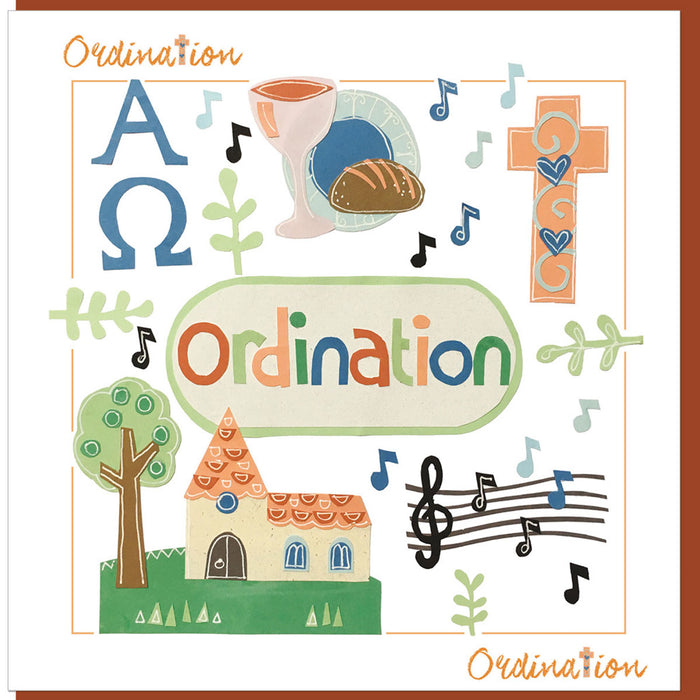 Christian Greetings Cards For Ordination, Ordination Greetings Card, Alpha & Omega Design With Bible Verse