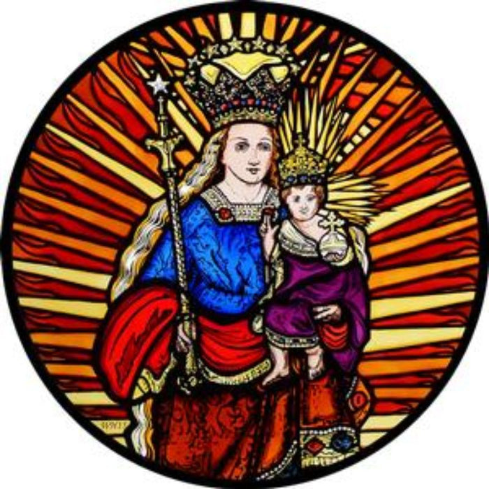 Church Stained Glass, Our Lady Queen Of Heaven, St Mary's College Oscott, Stained Glass Window Transfer 13.5cm Diameter