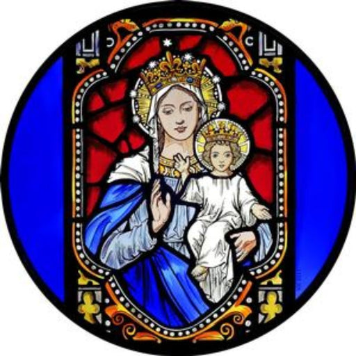 Cathedral Stained Glass, Our Lady Queen of Heaven, St Francis Church New Jersey USA, Stained Glass Window Transfer 13.5cm Diameter