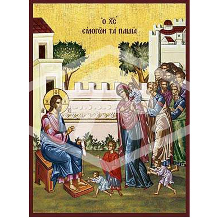 Parable of Jesus Blessing the Children, Mounted Icon Print Size 20cm x 26cm