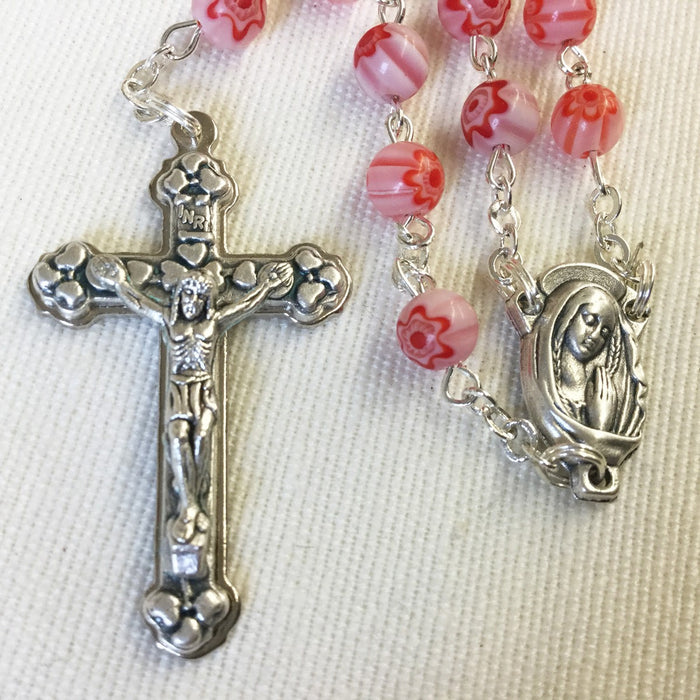 Pink Murano Glass Rosary, 5mm Diameter Beads