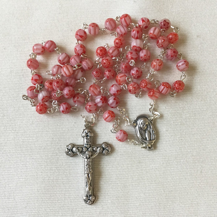 Pink Murano Glass Rosary, 5mm Diameter Beads
