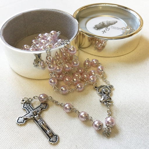 Catholic Rosaries Pink Pearl Rosary Beads 6mm Diameter, Individually Capped Beads For Added Strength