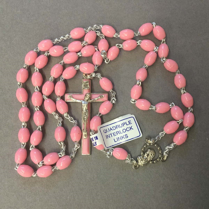 Pink Plastic Rosary Beads, Extra Strong Quadruple Linked Beads