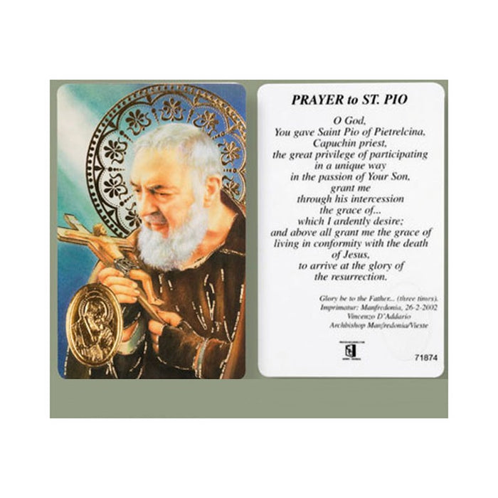 Catholic Prayers, St Padre Pio, Laminated Prayer Card