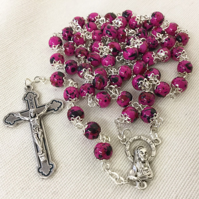Catholic Rosary Beads, Purple Pink Glass Rosary, 6mm Diameter Beads