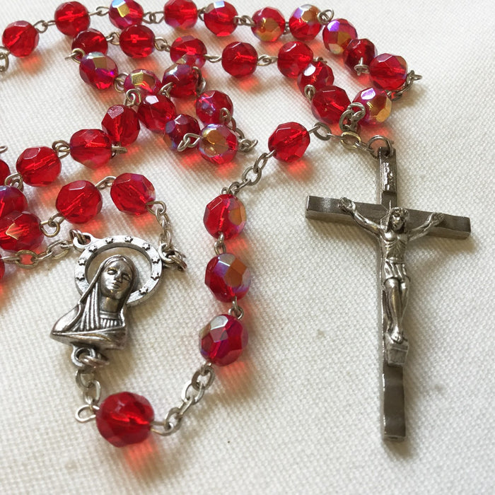 Red Glass Rosary 7mm Beads