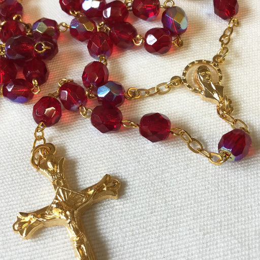 Rosary 7mm Red Wooden Beads Laser Cut - The Cathedral Bookstore