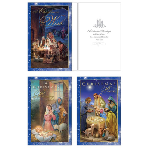 Religious Christmas Cards, 10 Small Christmas Cards, Christmas Peace Nativity Scenes 3 Designs 13.5cm High