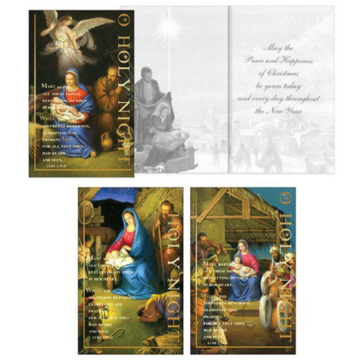 Religious Christmas Cards, 10 Small Christmas Cards, O Holy Night 3 Designs With Gold Foil Highlights 14cm High