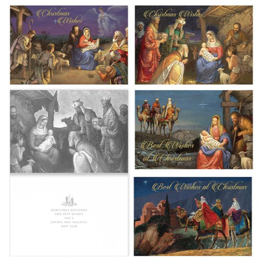 Traditional Religious Christmas Cards, 16 Christmas Cards 4 Designs With Gold Foil Highlights, Best Wishes At Christmas