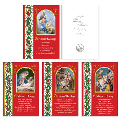 Religious Christmas Cards, 12 Christmas Cards 4 Designs With Gold Foil Highlights, Christmas Blessings