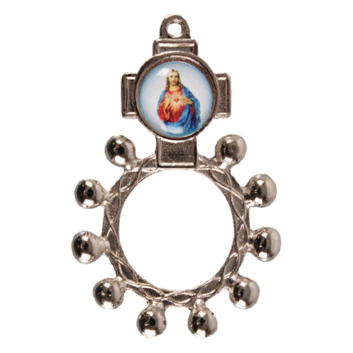 Sacred Heart Of Jesus, Enamelled Metal Rosary Ring
