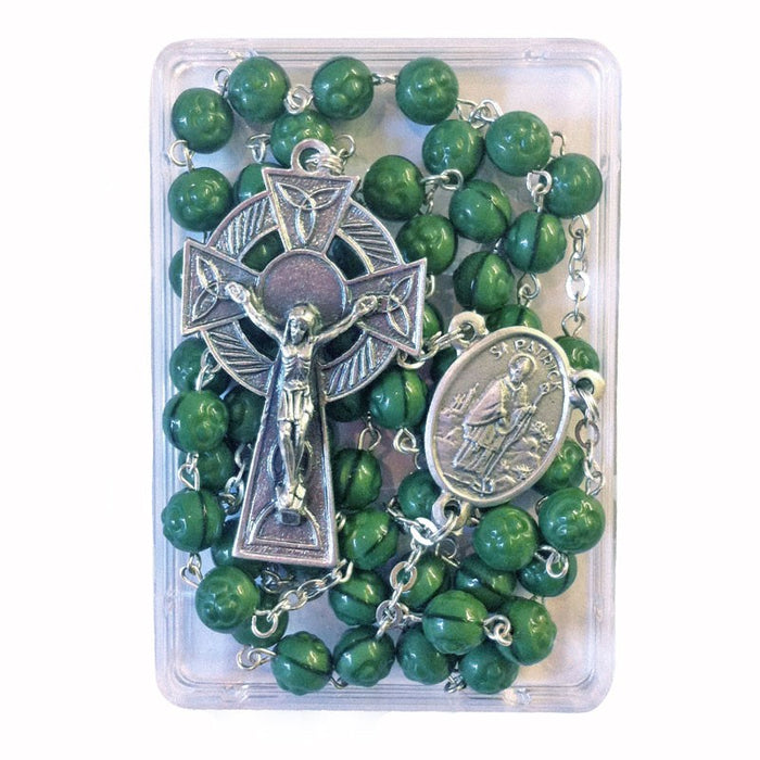 St Patrick Green Rosary, With 7mm Diameter Beads and Celtic Cross Crucifix
