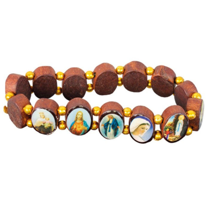 Saints Bracelet With 14 Pictured Wooden Beads, Elasticated VERY LIMITED STOCK