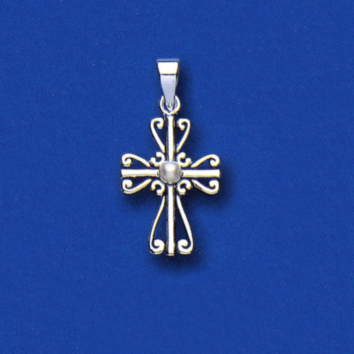 Sterling Silver Cross With Cultured Pearl 22mm In Length