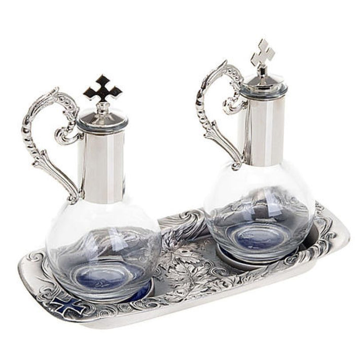 Silver Plated Pewter Cruet Set With Magnetic Tray
