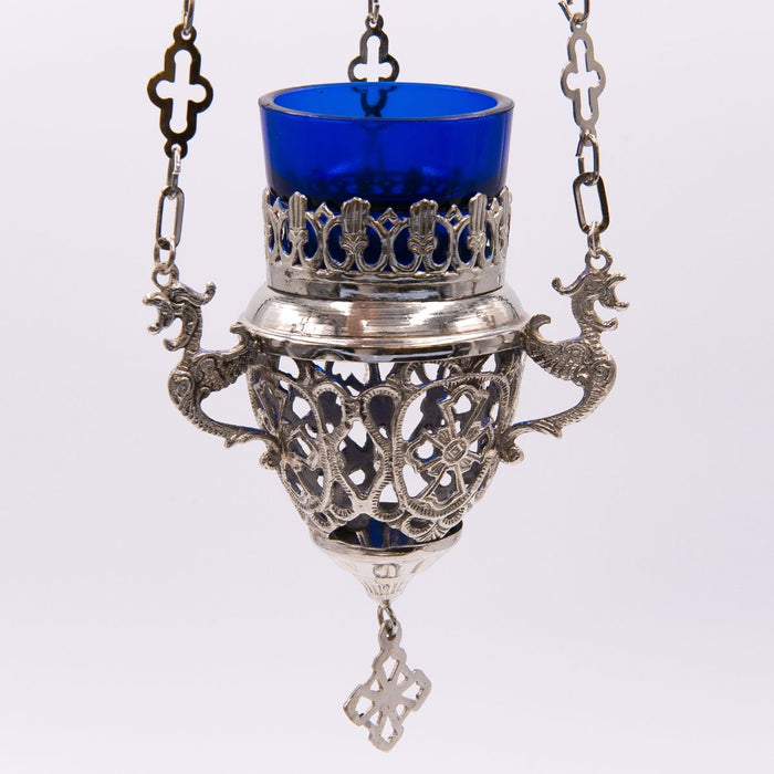 Hanging Vigil Sanctuary Lamp Silver Plated, With a Choice of 4 Different Coloured Glasses